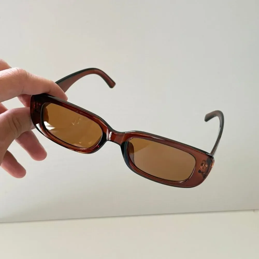 y2k sporty brown “tea” rectangle square sunglasses